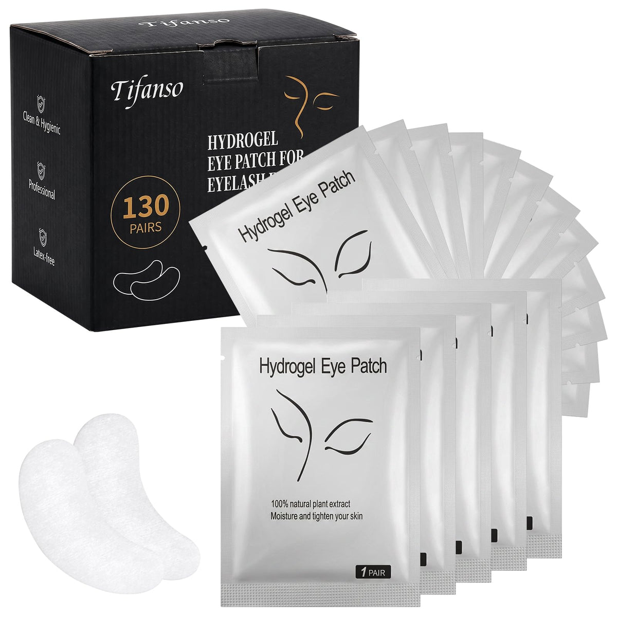 tifanso 130 Pairs Lint Free Hydrogel Under Eye Pads for Eyelash Extensions tifanso