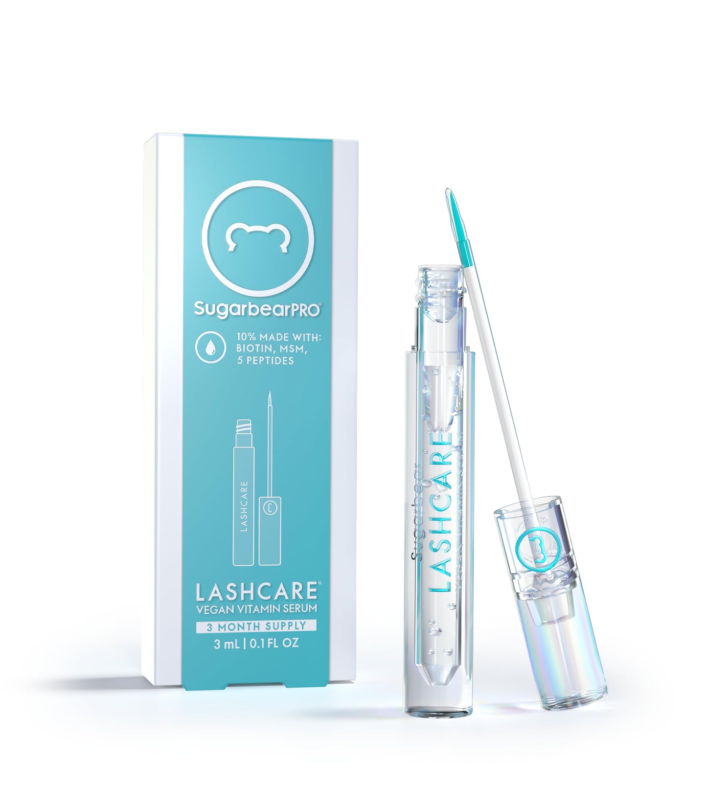 SugarbearPRO LashCare Vitamin Serum with Peptides MSM and Biotin | Vegan Formula | 3 Month Supply for Fuller Healthier Looking Lashes
