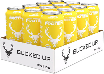 Bucked Up Lightly Carbonated Protein Soda | 25g Whey Isolate - Zero Sugar, Low Calorie, Caffeine Free, Clean Drink | Sparkling Protein Soda - 12 Pack, 16 oz Cans (Frosted Lemonade)