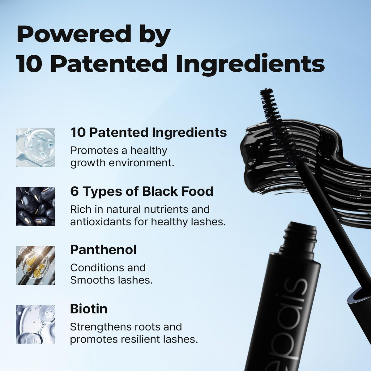 Epais Eyelash Black Tinted Serum, 2-in-1 Lash Growth Enhancer and Tinting Treatment, 7 Peptides and Biotin Formula for Longer Thicker Lashes, Charcoal-Based Black Food Complex, Korean Lash Care EPAIS