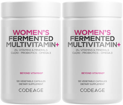 Codeage Women’s Daily Multivitamin, 25+ Vitamins & Minerals, Fermented, Organic Whole Foods, Probiotics Supplement - Vitamin A, B, C, D, E & K, Omega 3, Zinc – Vegan - 120 Capsules