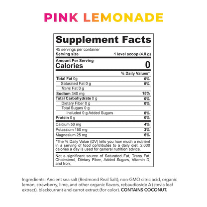 REDMOND Re-Lyte Kids Hydration Electrolyte Mix Powder, Pink Lemonade 7.62 oz REDMOND