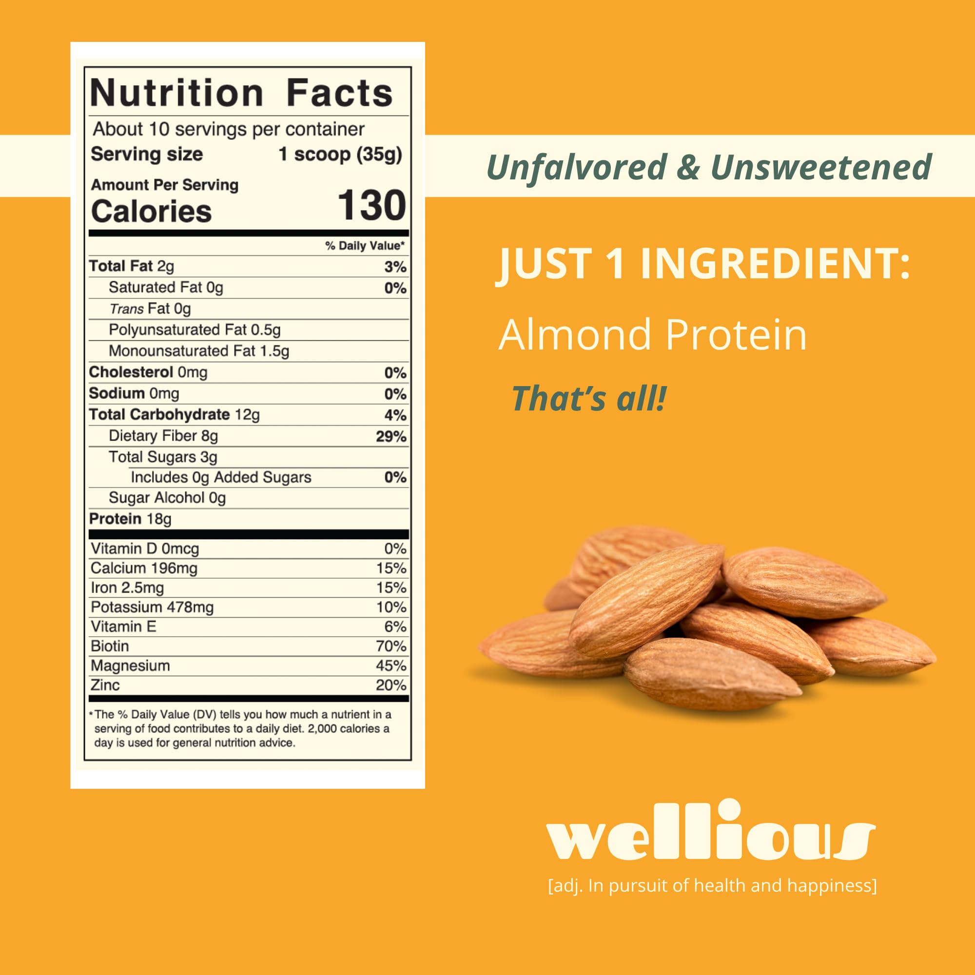 wellious Almond Protein Powder (Unflavored, Unsweetened) - 18 Grams of Pure Healthiest Vegan Protein for Women & Men | Soy-Free & Gut Friendly Protein wellious buy australia supplements