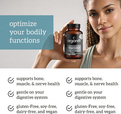 Organifi Essential Magnesium Glycinate Supplement for Bone Support and Muscle Health, 150mg, 60 Vegan Capsules Gsupps Australia