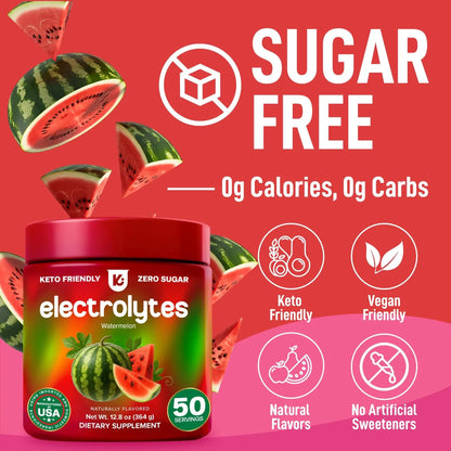 Keppi Electrolytes Powder – Watermelon Flavor – 50 Servings – Electrolytes Powder No Sugar for Hydration – Keto & Fasting Friendly Electrolyte Drink w/Magnesium Keppi