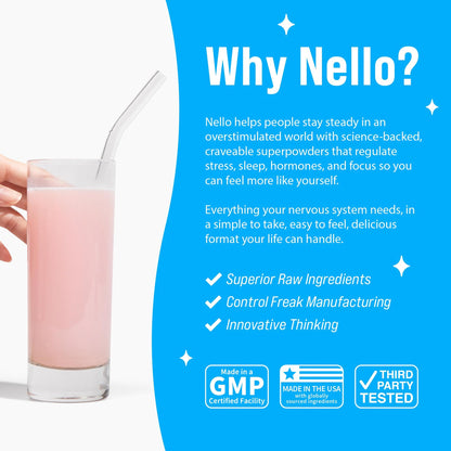 Nello Supercalm Powdered Drink Mix, Cortisol Reducer*, Sleep Aid Supplement, L Theanine, Ksm-66 Ashwagandha, Magnesium Glycinate, Vitamin D 3, No Sugar Nello