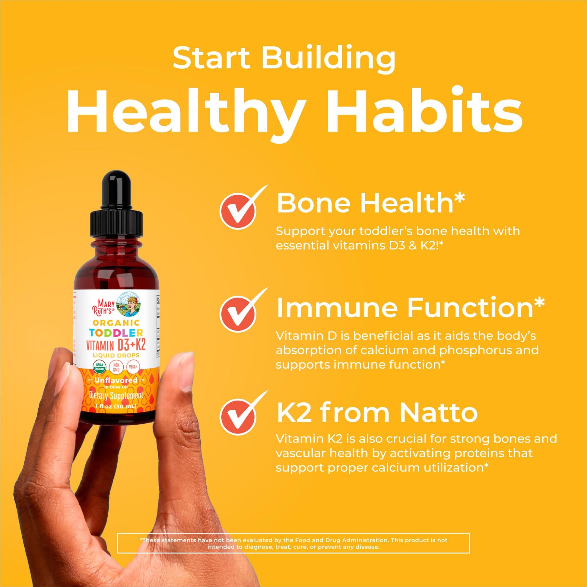 MARYRUTH'S Organics Vitamin D3 | Vitamin K2 | Vitamin D3 K2 Drops | K2 D3 Vitamin Liquid Supplement for Toddlers | Kids Supplement for Calcium Absorption MARYRUTH'S