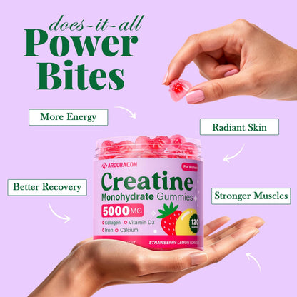 Creatine for Women, Creatine Monohydrate Gummies with Collagen, Vitamin D3 & Calcium for Muscles, Booty & Energy, Flavored Sugar Free Creatine Gummies Post ARDORACON