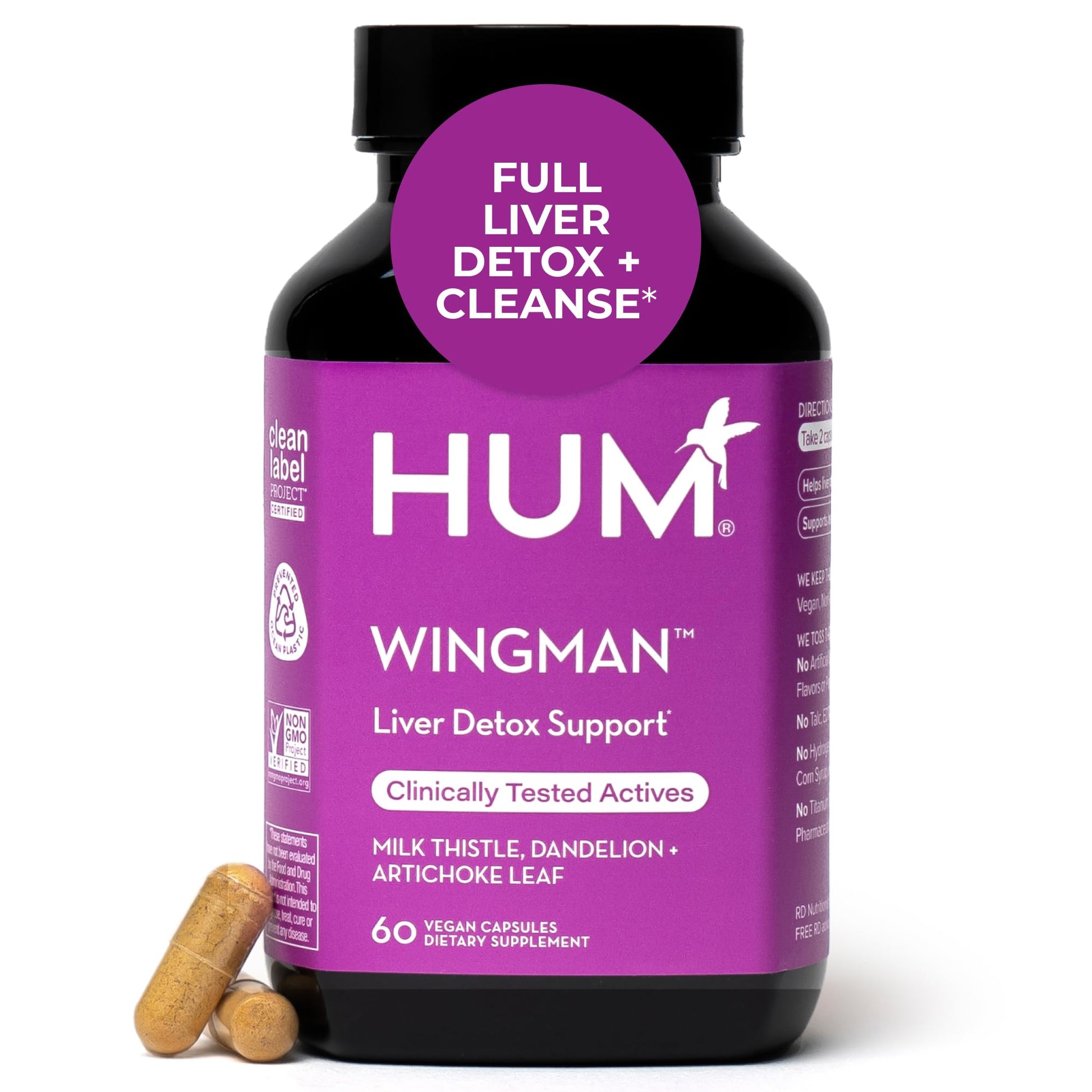 HUM Wing Man Liver Support Supplement with Milk Thistle, Dandelion Root Powder & Artichoke Leaf Extract For Liver Health & Function Support, Milk Thistle Supplement Helps Flush Out Toxins, 60 Capsules HUM buy australia supplements