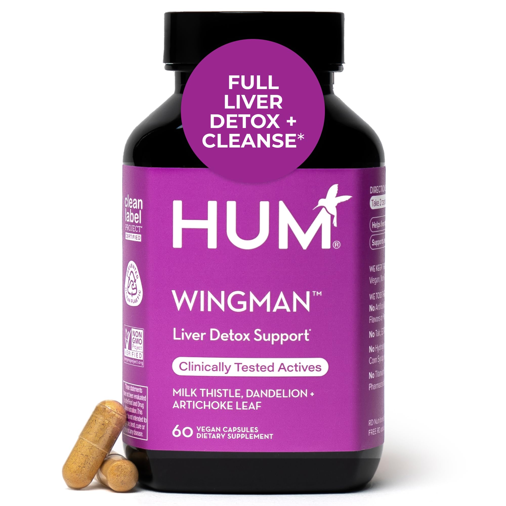 HUM Wing Man Liver Support Supplement with Milk Thistle, Dandelion Root Powder & Artichoke Leaf Extract For Liver Health & Function Support, Milk Thistle Supplement Helps Flush Out Toxins, 60 Capsules HUM buy australia supplements