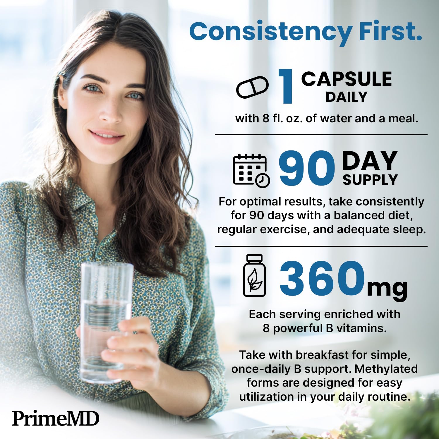 Methylated B Complex with Methylfolate and B12 Methylcobalamin 1000 mcg - Methylated Multivitamin for Energy, Brain Function, and Wellness - Vitamin B Complex for Men & Women (90 Servings) (Pack of 1) PrimeMD buy australia supplements