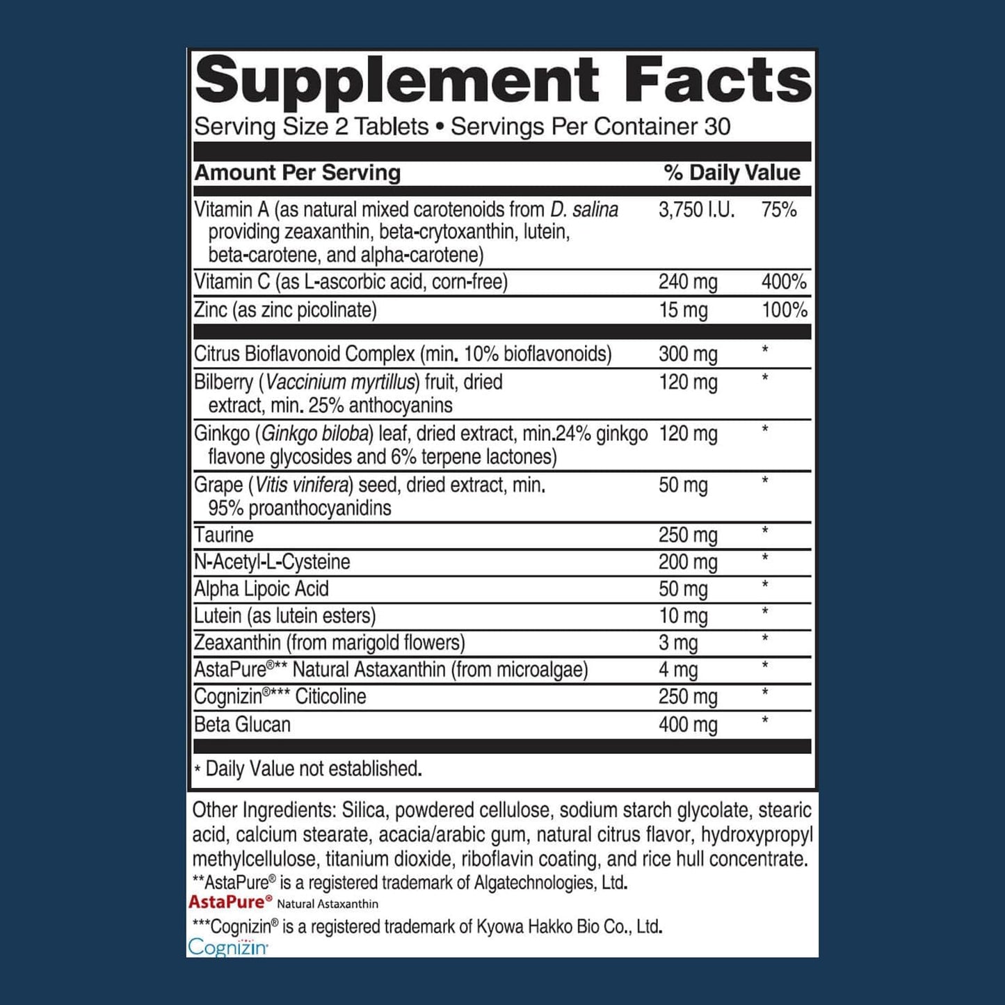 Advanced Bionutritionals – Advanced Vision Formula Supplement, Healthy Vision, Eye Function Support, Eye Vitamins, Lutein, Zeaxanthin, Vitamin A, C, Zinc, Gluten Free, Dairy Free, Vegan (60 Tablets)