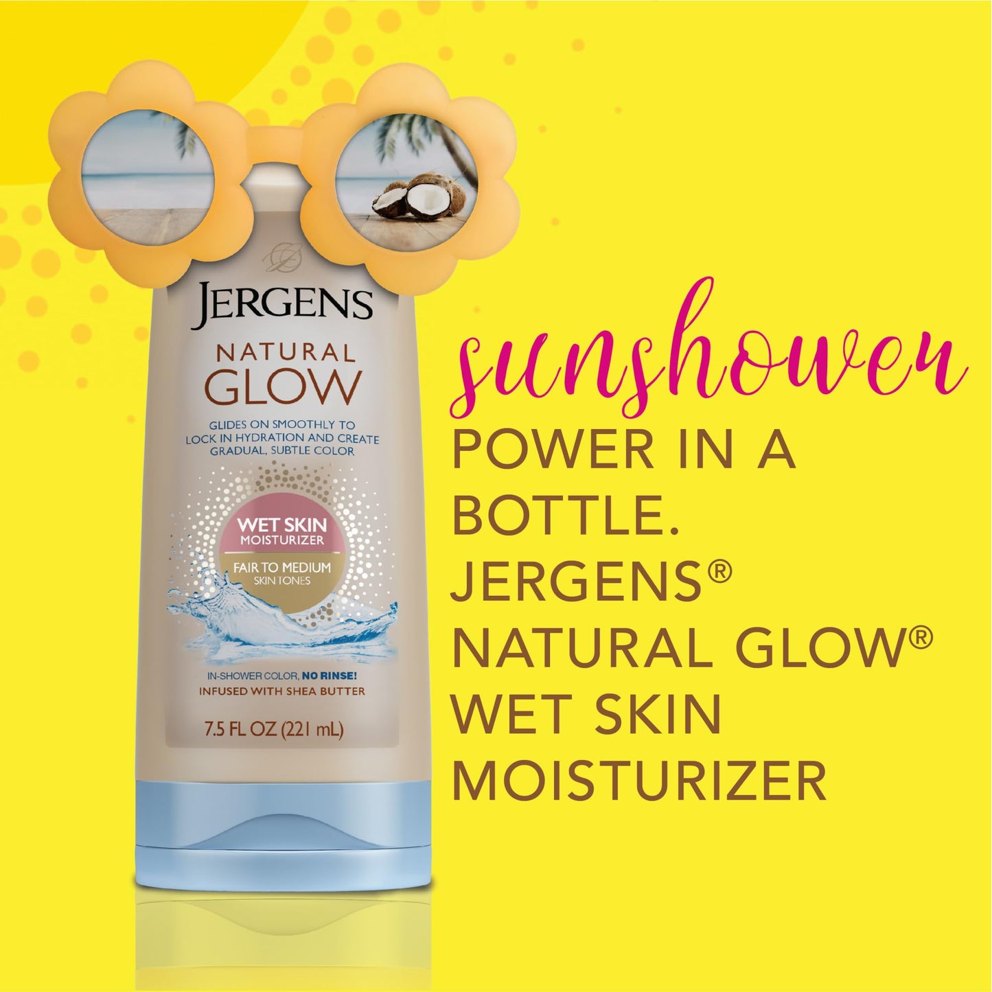 Jergens Natural Glow In Shower Lotion, Self Tanner for Medium to Deep Skin Tone, Sunless Tanning Wet Skin Lotion for Gradual Jergens