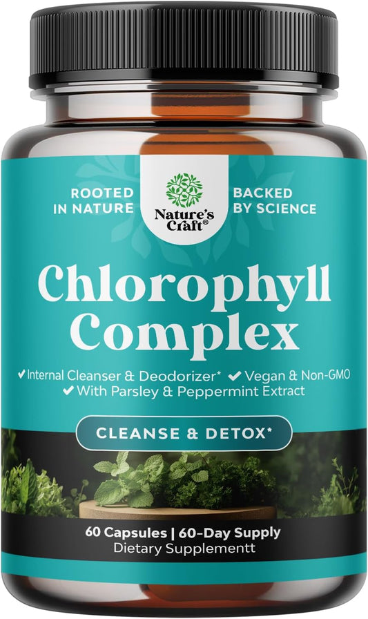 Chlorophyll Capsules for Cleanse and Detox Support - Internal Deodorant Pills for Body Odor with Mint & Parsley Extract Healthy Skin Immunity & Digestive Support - Vegan Non-GMO & Gluten Free (60ct) | Chlorophyll pills with parsley & peppermint to support Gsupps Australia