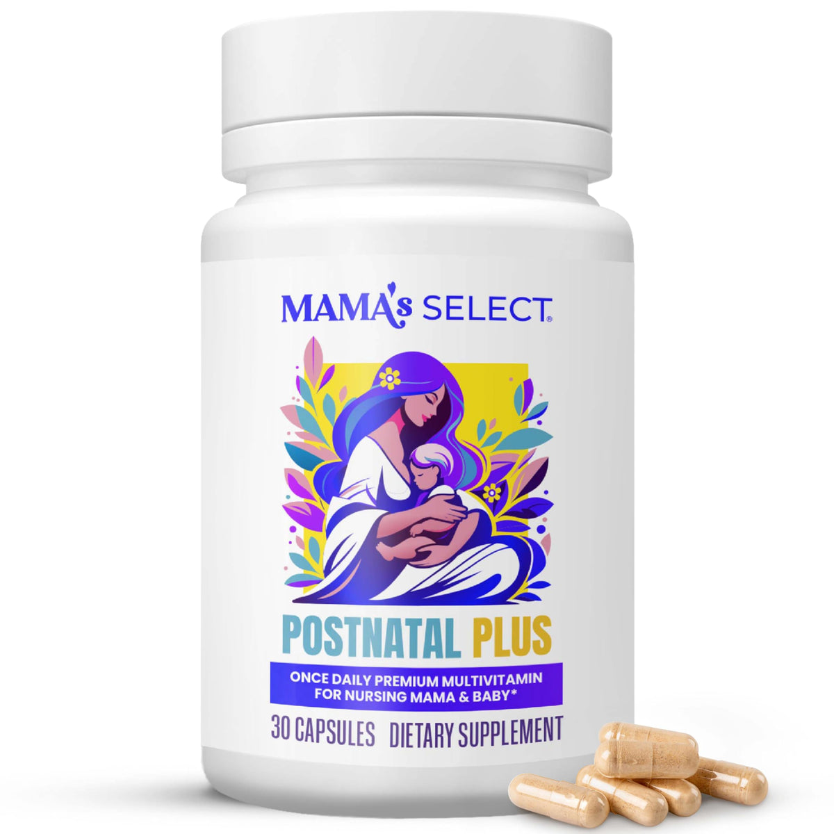 Mama's Select Postnatal Vitamins – Boosts Hair Recovery, Milk Supply, & Wellness – Allergen-Free, Vegan, MTHFR Friendly, Methylated Folate & B Vitamins, Mama's Select