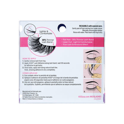 Kiss Lash Couture LuXtensions False Eyelashes, Royal Satin, 1 Pair, 10mm Flat Lash, Real Lash Extension Fibers, Lightweight Natural-Look Reusable D/C/J Curl Mix, Soft, Flexible Band KISS
