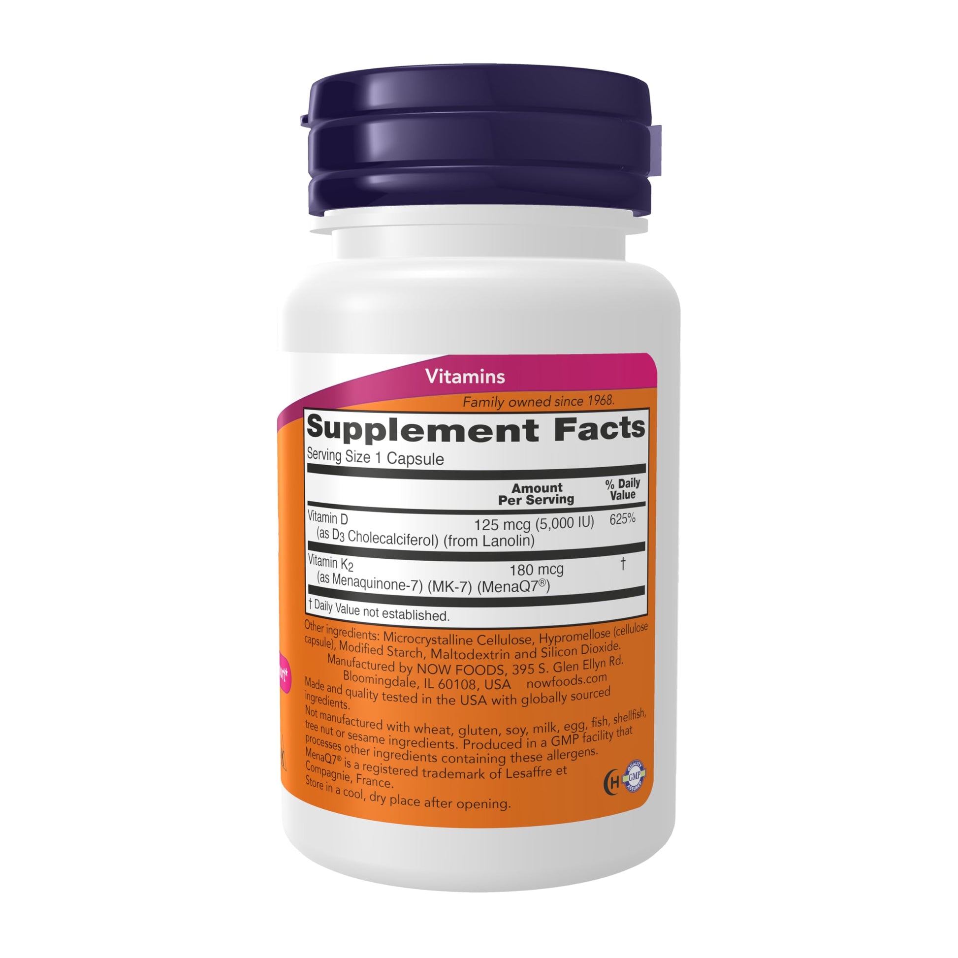 NOW Supplements, Mega D-3 & MK-7, 5000 IU / 180 mcg, Bone & Cardiovascular Support*, Vitamins K-3 & K-2, 120 Capsules Gsupps Australia