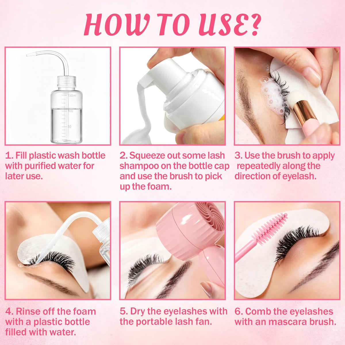 Eyelash Extension Cleanser Lash Mousse Lash Shampoo for Extensions, USB Mini Portable Fan Rechargeable Electric Handheld Air Conditioning (lash kit-handheld fan) WOZUTUNT