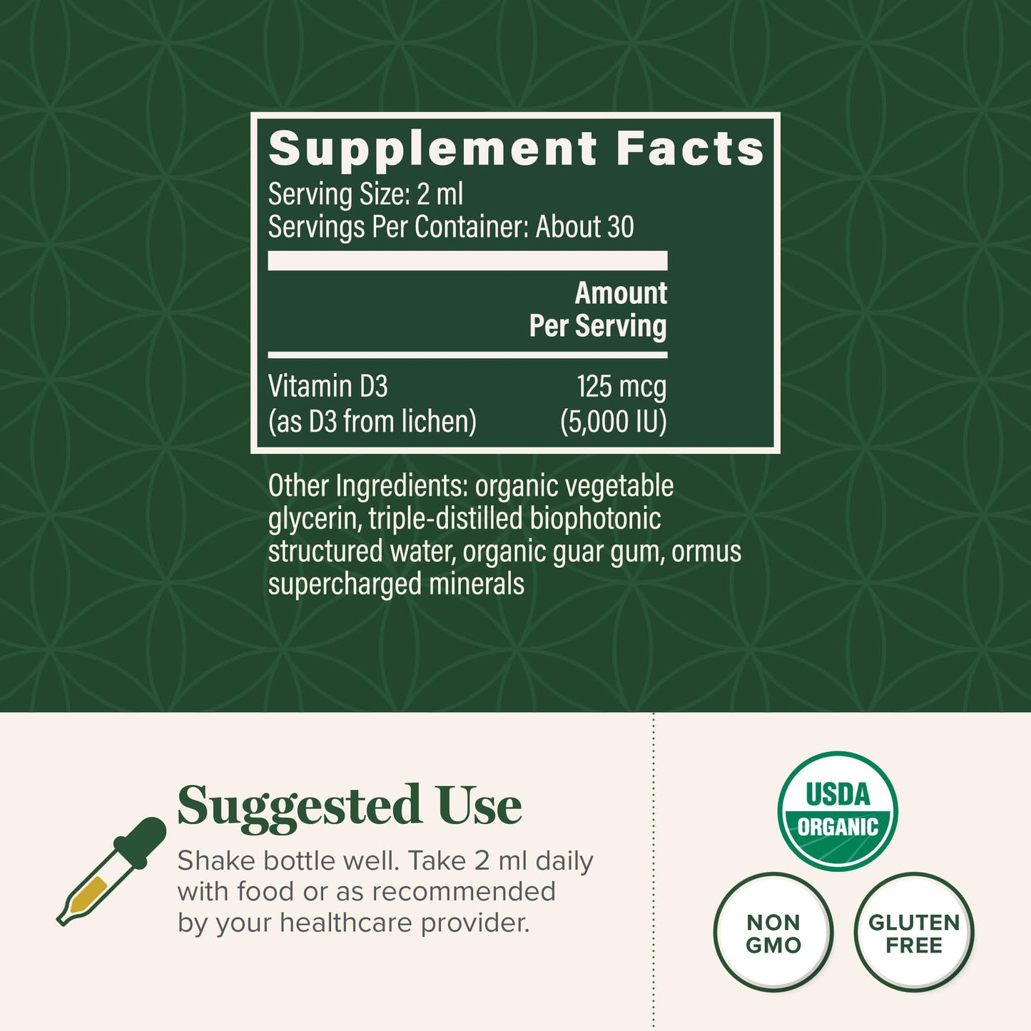 Global Healing Organic Vitamin D3 5000 IU Supplement - Vegan Vitamin D Supplements for Immune Health & Strong Bones Support - Pure D3 Vitamin 5000 IU Ingredients, VIT D3-2 Fl Oz