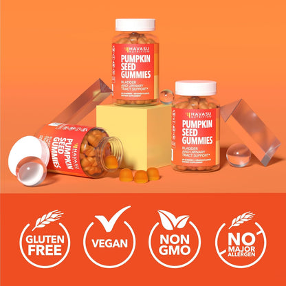 Pumpkin Seed Oil Gummies for Bladder and Urinary Tract Support, 30 Servings | 200mg Pumpkin Seed Extract Per Serving, Vegan, Non-GMO, Gluten-Free, Sugar Free Pumpkin Seed Gummies, Orange Flavor Gsupps Australia