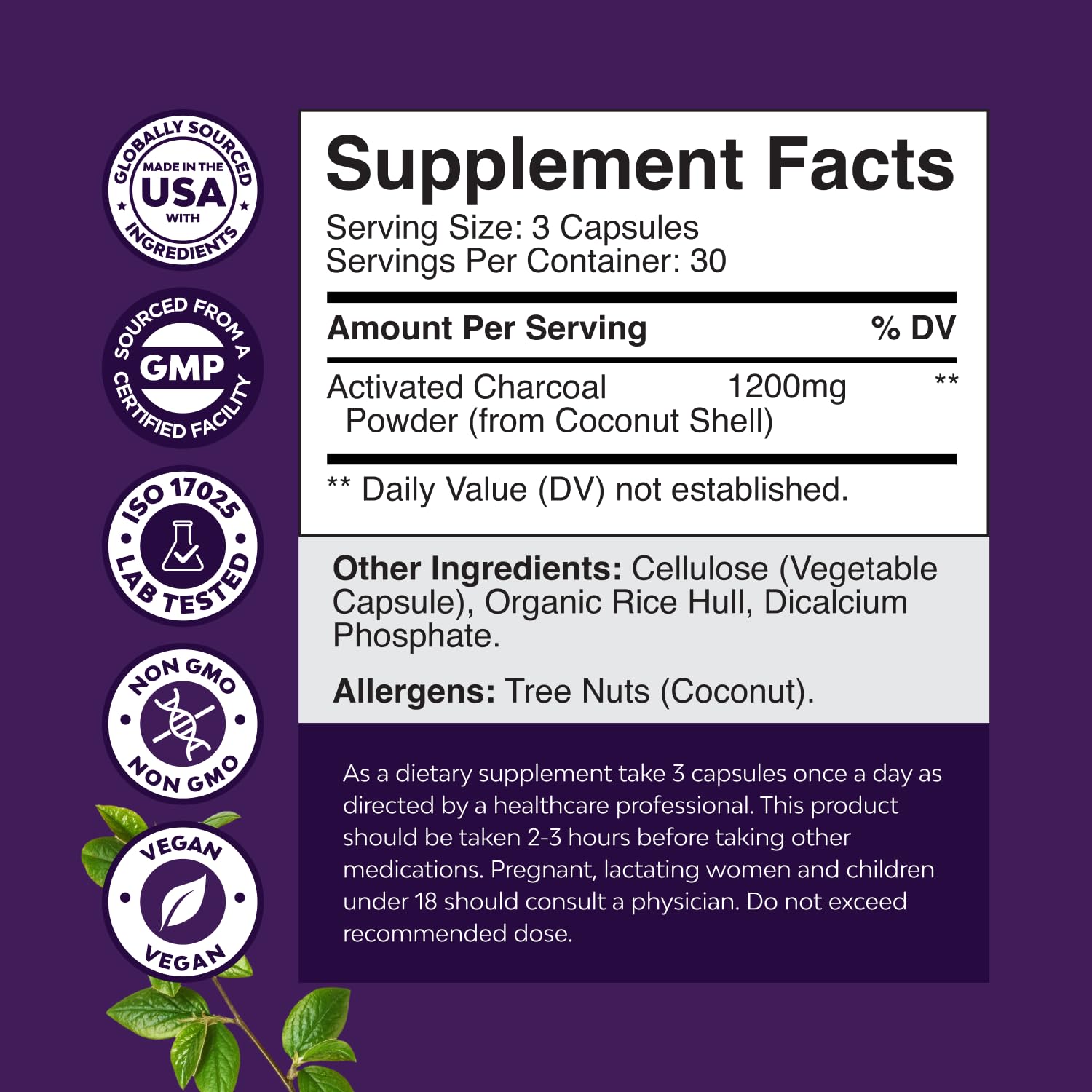 Activated Charcoal Capsules 1200mg - Coconut Charcoal Pills Stomach - 180ct | Activated charcoal powder in capsules / tablets (carbon activado), 1200mg / serving - digestive comfort & healthy gut Gsupps Australia