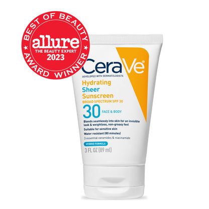 CeraVe Hydrating Sheer Sunscreen SPF 30 with Hyaluronic Acid, 3oz CeraVe