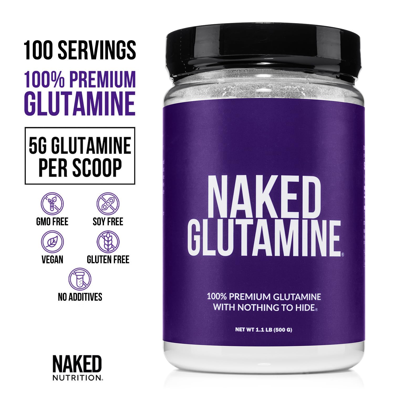 Pure L-Glutamine Made in The USA - 100 Servings - 500g, 1.1lb Bulk, Vegan, Non-GMO, Gluten and Soy Free. Minimize Muscle Breakdown & Improve Protein Synthesis. No Additives NAKED buy australia supplements