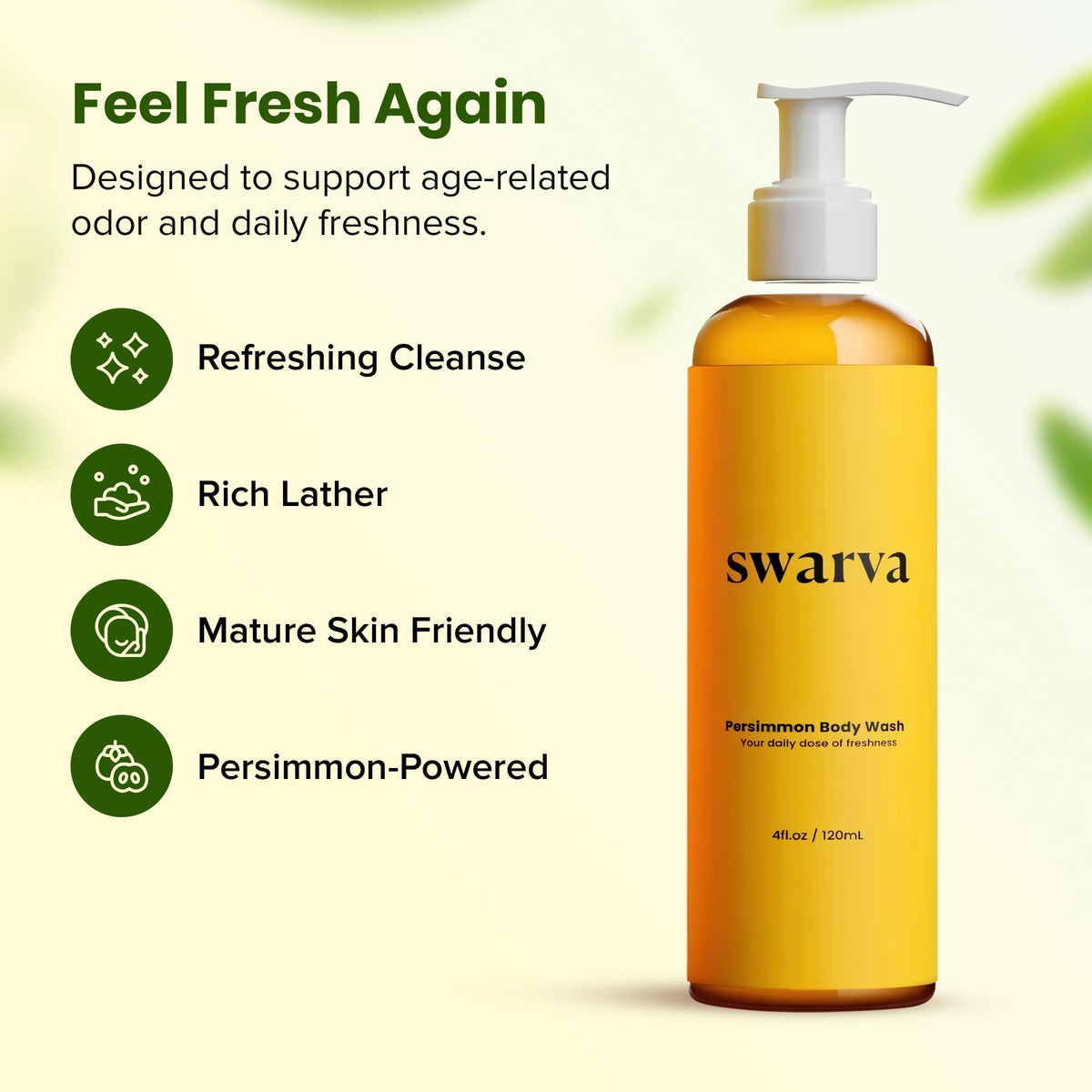 Swarva Japanese Persimmon Body Wash | Odor Cleanser - Sensitive Gel, 2 Pack Swarva