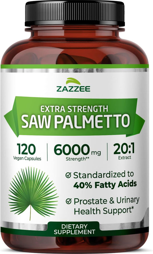 Zazzee Extra Strength Saw Palmetto 20:1 Extract, 40% Fatty Acids, 120 Vegan Capsules, 4 Month Supply, Serenoa Repens, Daily Wellness & Men’s Health Support, Herbal Supplement, Non-GMO, Made in the USA Gsupps Australia