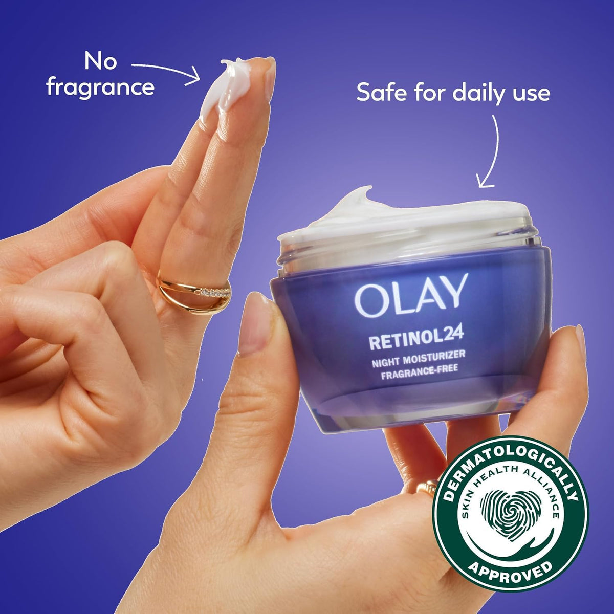 Olay Retinol 24 Face Moisturizer, Anti-Aging Night Cream for Women, Trial Size, Fragrance-Free, Non Greasy - Anti-Wrinkle, Smooth Fine Lines, Tightening Skin Care - Peptides, Glycerin, 0.5 Oz Olay