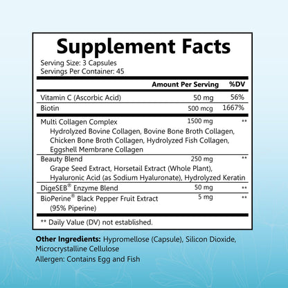BioSchwartz Hydrolyzed Collagen Peptide Capsules - Multi Collagen Supplements for Women Types I, II, III, V, X with Vitamin C, Biotin, BioSchwartz