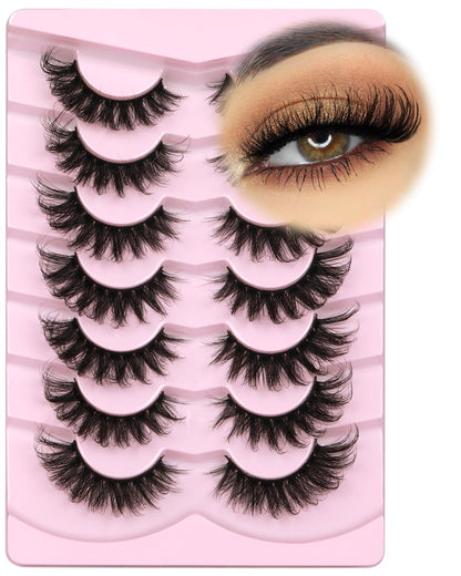Mink Lashes Fluffy 6D False Eyelashes 17mm Wispy Cat Eye Lashes that Look Like Extensions Strip Lashes Pack Kiromiro
