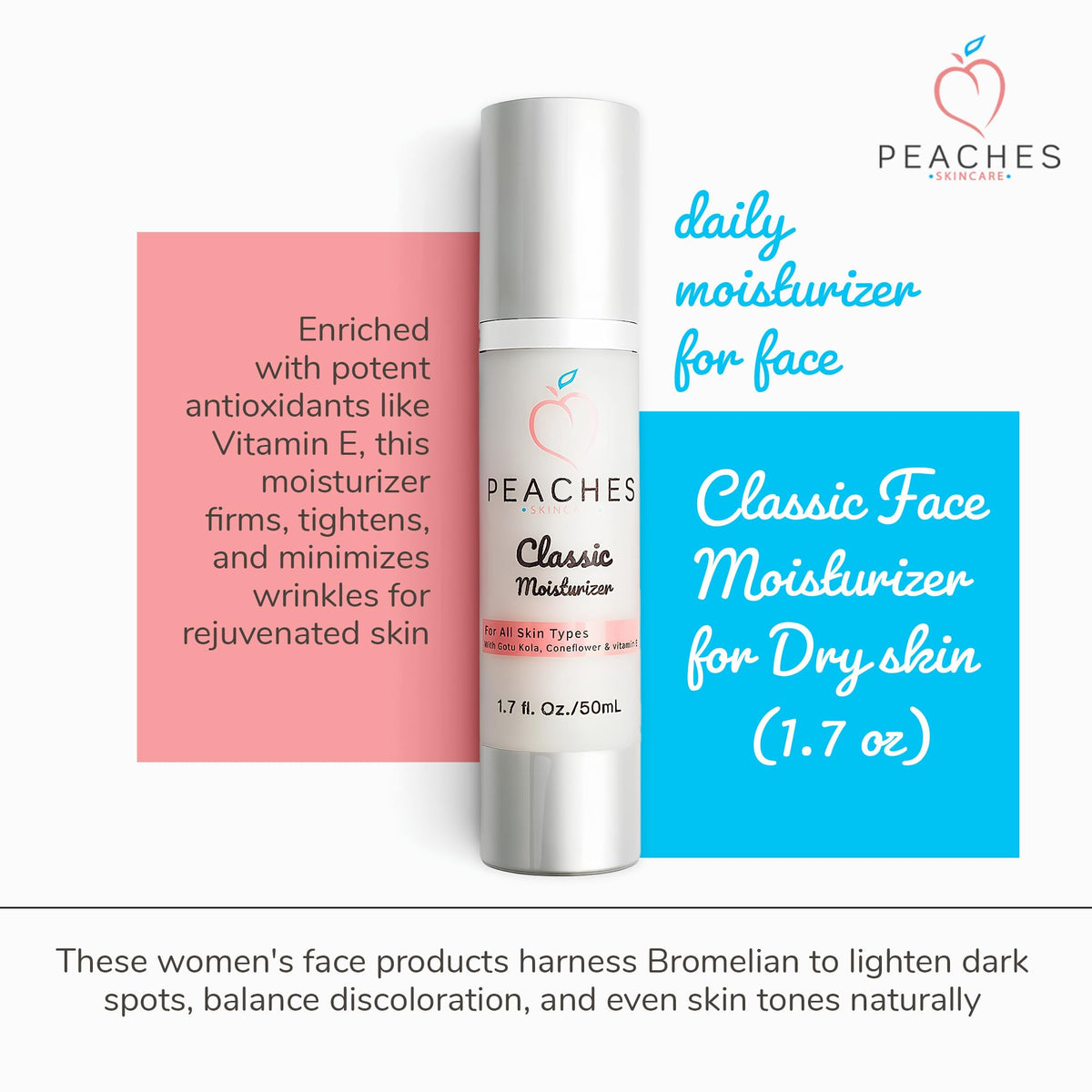 Peaches Skin Care Vegan Classic Moisturizer with Gotu Kola Cream, 1.7 oz Peaches Skin Care