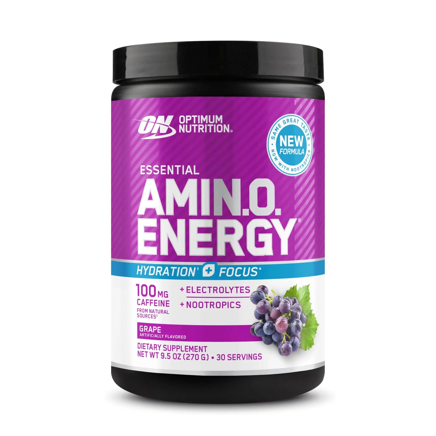Optimum Nutrition Amino Energy Powder Plus Focus, with BCAA, Electrolytes, and Caffeine, Grape, 30 Servings (Packaging May Vary) Optimum Nutrition