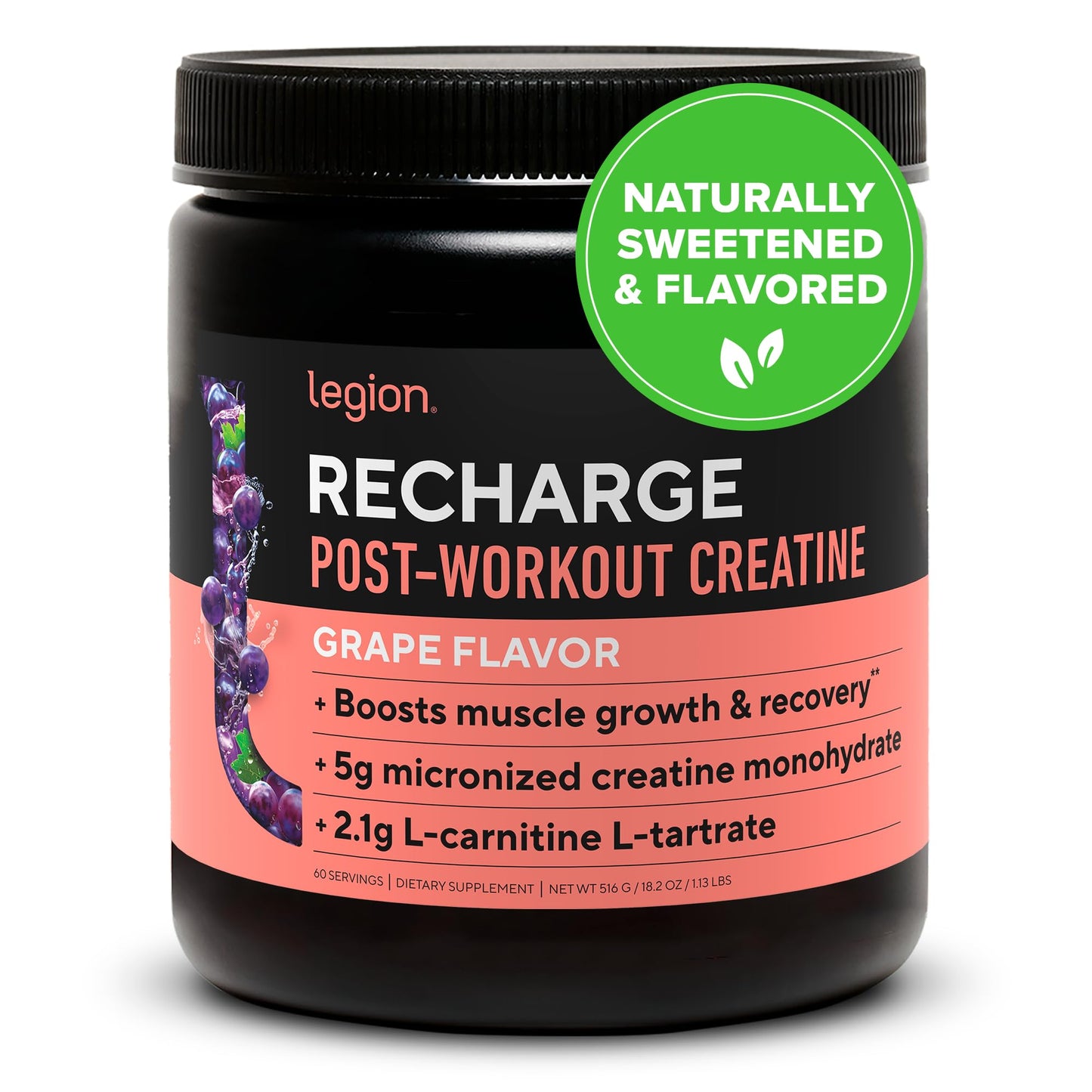 LEGION Recharge Post Workout Drink - Micronized Creatine Monohydrate Natural Post Workout Recovery Drink - Muscle Builder & Recovery Booster Post Workout Supplements (Strawberry Lemonade, 30 Servings)