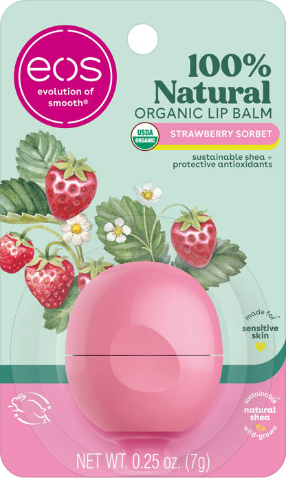 eos 100% Natural & Organic Lip Balm- Strawberry Sorbet, 0.25 oz eos