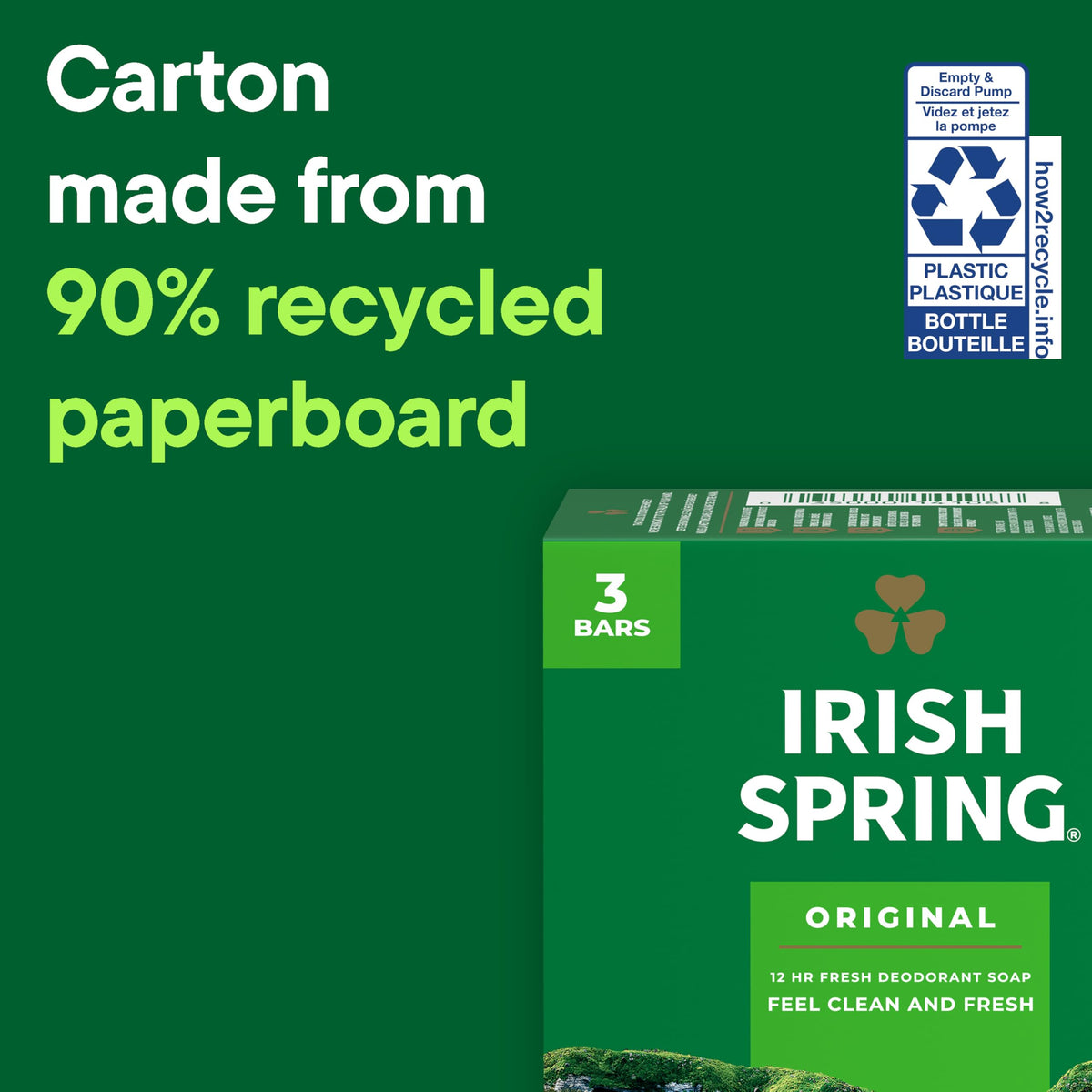 Irish Spring Bar Soap for Men, Original Clean, Smell Fresh and Clean for 12 Hours, Men Soap Bars for Washing Hands and Body, Mild for Skin, Recyclable Carton, 3.7 Ounce - 3 Count (Pack of 8) Irish Spring