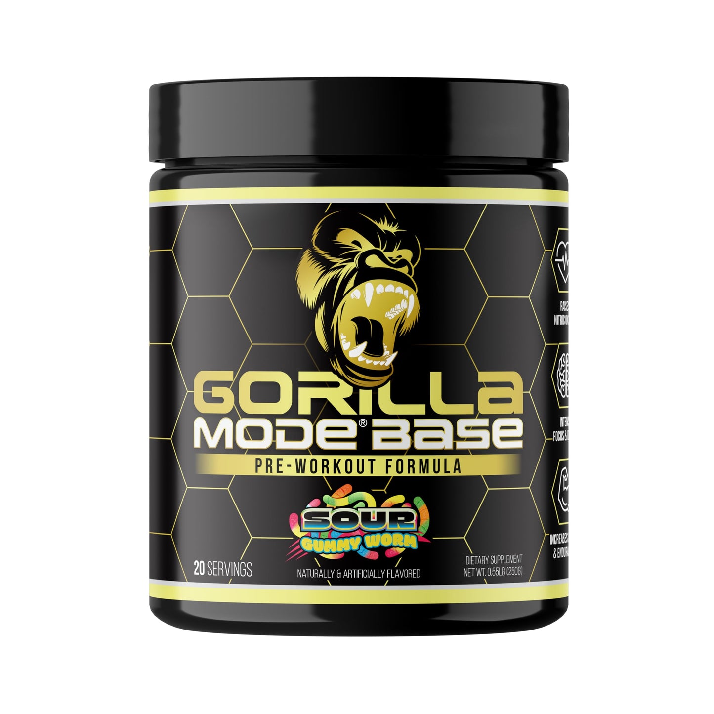 Gorilla Mode Base Pre Workout - Raises Nitric Oxide · Intense Focus & Drive · Endurance · Power - L-Citrulline, L-Tyrosine, Betaine, Alpha-GPC, Caffeine, Huperzine A - 234g (Mouthwatering Watermelon)