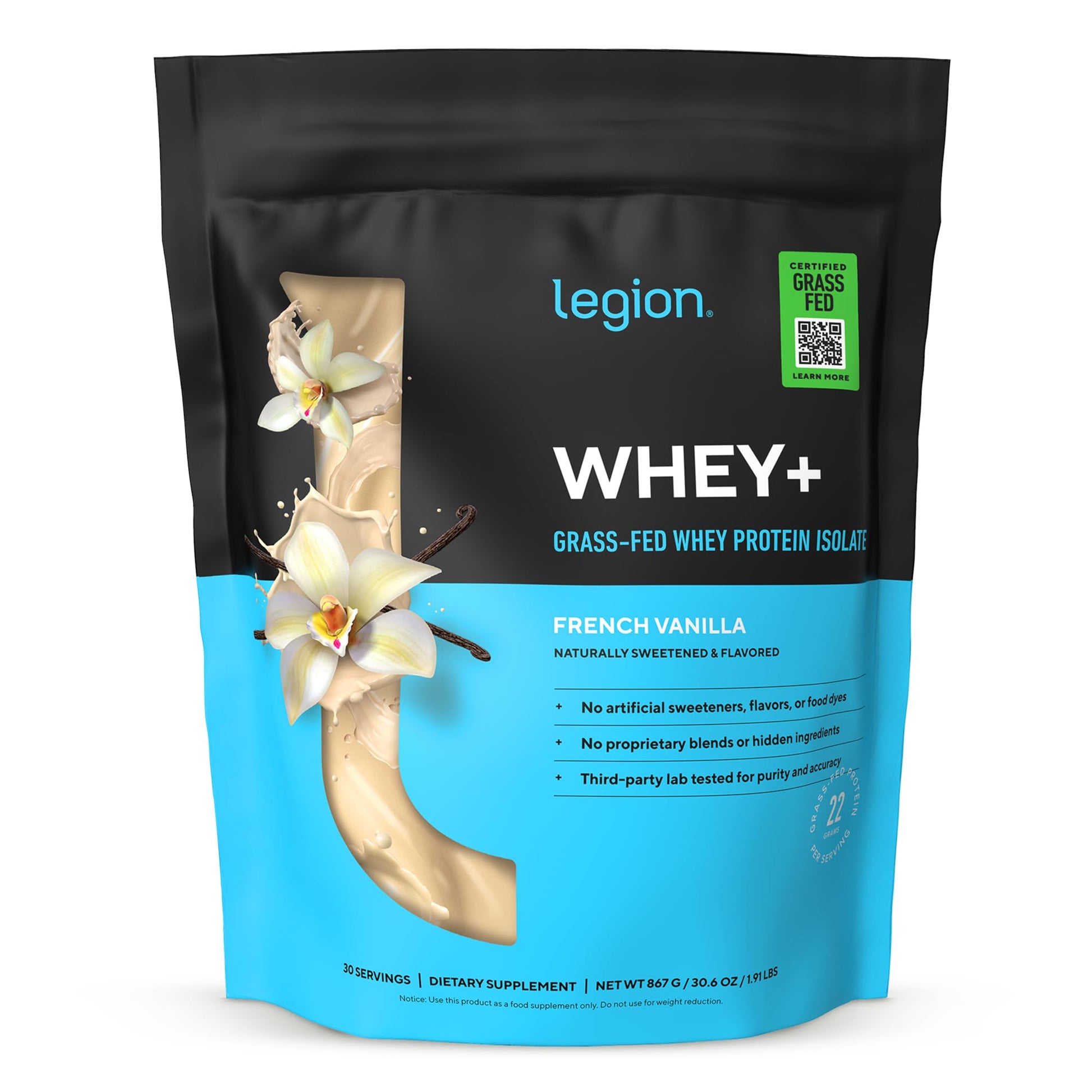 LEGION Whey+ Protein Whey Isolate from Grass Fed Cows (French Vanilla, 30 Servings) - Whey Protein Isolate Powder, Low Calorie, Non-GMO, Sugar Free, Lactose and Gluten Free, All Natural Protein Powder LEGION buy australia supplements