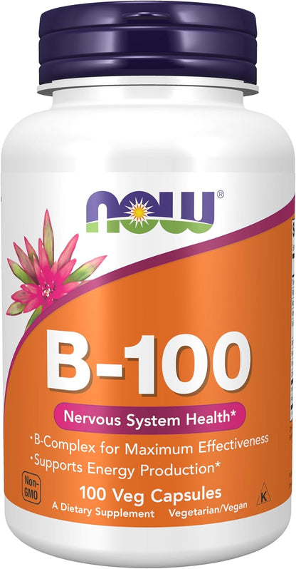 NOW Foods Supplements, Vitamin B-100, Energy Production*, Nervous System Health*, 100 Veg Capsules Gsupps Australia