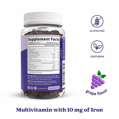 BeLive Iron Gummies - Multivitamin Supplement with Vitamin C, A, B & Zinc, Supports Blood Oxygen, Vegan Iron Supplements for Women, Men & Kids BeLive