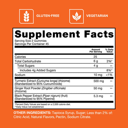 Qunol Turmeric and Ginger with Black Pepper Gummies, Turmeric Curcumin Supplement, Joint Health Support Gummy, 90ct Gummies Qunol