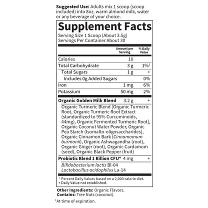 Garden of Life Organics Golden Milk Recovery & Nourishment Powder - 44mg Turmeric Curcumin (95% Curcuminoids), Ashwagandha - Organic Non-GMO Vegan & Gluten Garden of Life