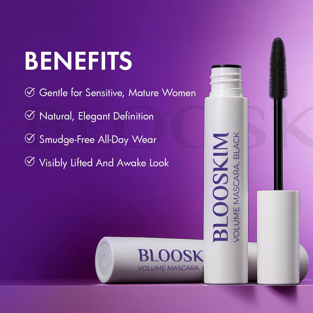 Mascara for Older Women 60 Plus: Black Prime Lash Mascara - Prime Mascaras for Mature Women Makeup - Extreme Length in 2 Coats - Hypoallergenic Non-Clumping Formula for Sensitive Eyes, 6g Blooskim