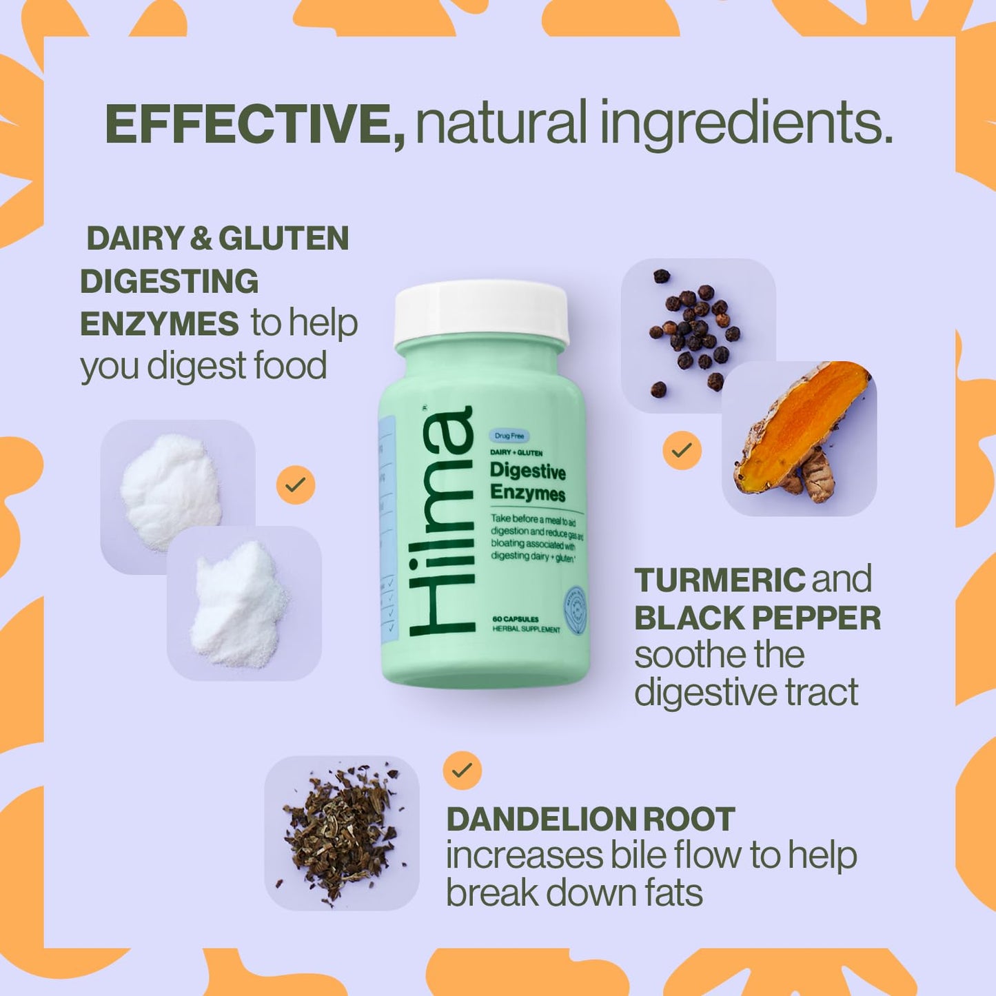 Hilma Digestive Enzymes for Women, Bloating Relief with Turmeric, Dandelion Root and Gluten Digestive Enzymes, Natural Gluten Hilma