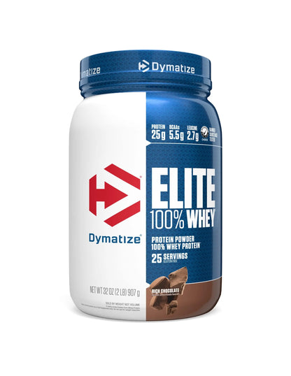 Dymatize Elite 100% Whey Protein Powder, Chocolate, 25g of Protein, 5.5g BCAAs, Less Than 140 Cal., Gluten Free, 3g Carb, 2g Sugar, 3g Fat (25 Servings) Dymatize