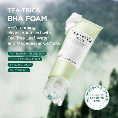 SKIN1004 Tea-Trica BHA Foam, Makeup Remover with Centella Asiatica & Tea Tree, Korean Face Cleanser for Oil & Sebum Balance, Cleansing Foam for Clearing Impurities, Korean Skin Care, 4.22 fl.oz /125ml SKIN1004