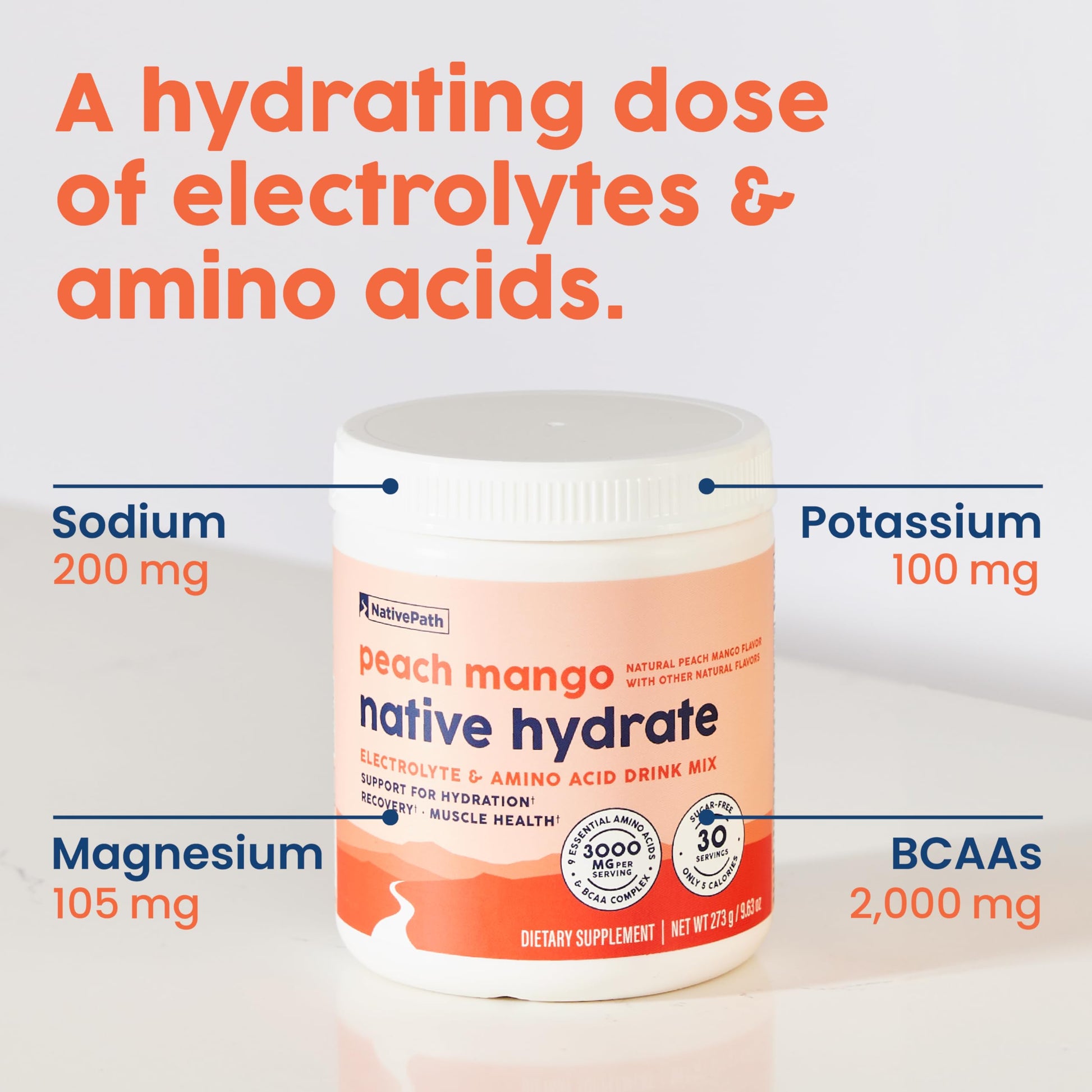 NativePath Hydrate, Zero Sugar, Electrolytes Powder with BCAAs, Peach Mango Hydration, Keto & Paleo Friendly, 30 Servings NativePath buy australia supplements