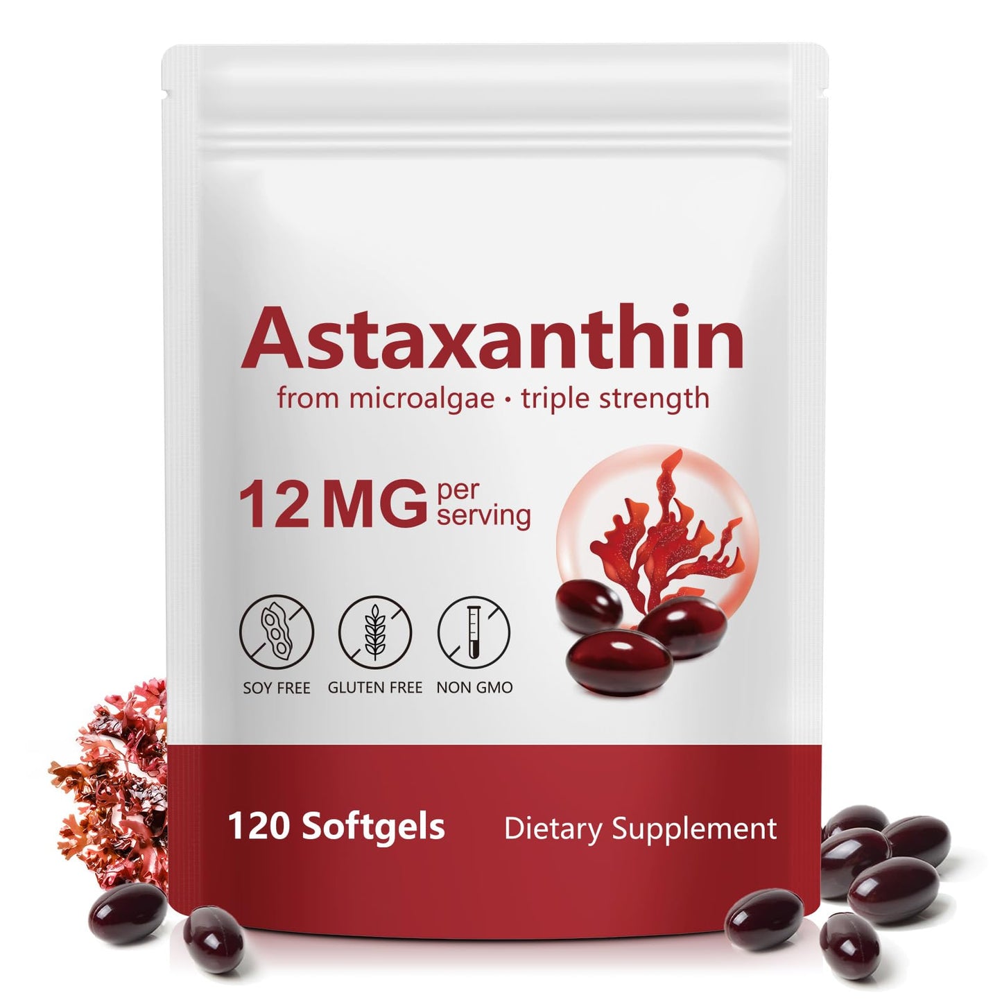 Xaarty Premium Astaxanthin 12mg, Natural Antioxidant Supplement for Eye, Joint, Skin Health,Microalgae Source, 4 Month Supply Xaarty