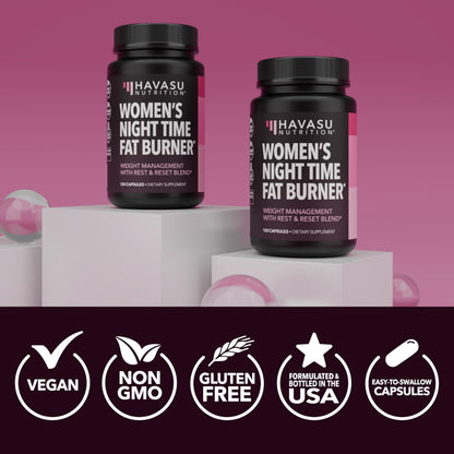 Night Time Fat Burner for Women, Belly Fat & Weight Loss Support, 60 Count | Appetite Suppressant and Overnight Metabolism Booster with Melatonin for Women, Vegan, Gluten Free, 60 Servings Gsupps Australia